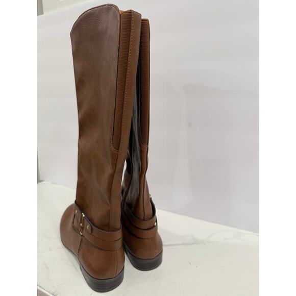 Style & Co Brown Knee High Riding Boots Buckle Strap Faux Leather Classic 6.5 M - Picture 5 of 13